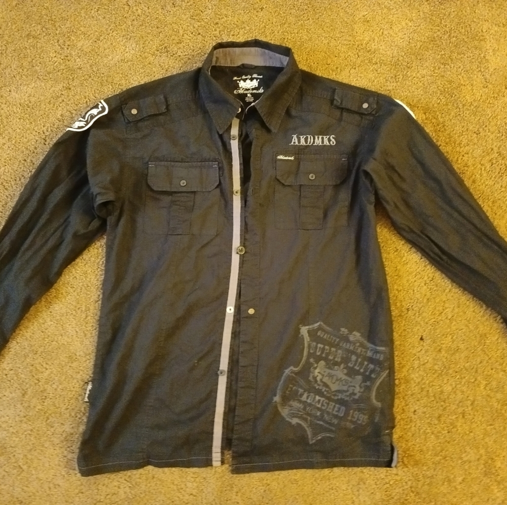 Black Button up collard long sleeve dress shirt